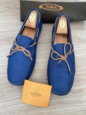 Tod's Gommino Blue Pebbled Leather Driving Loafers - Size UK 7 / US 8